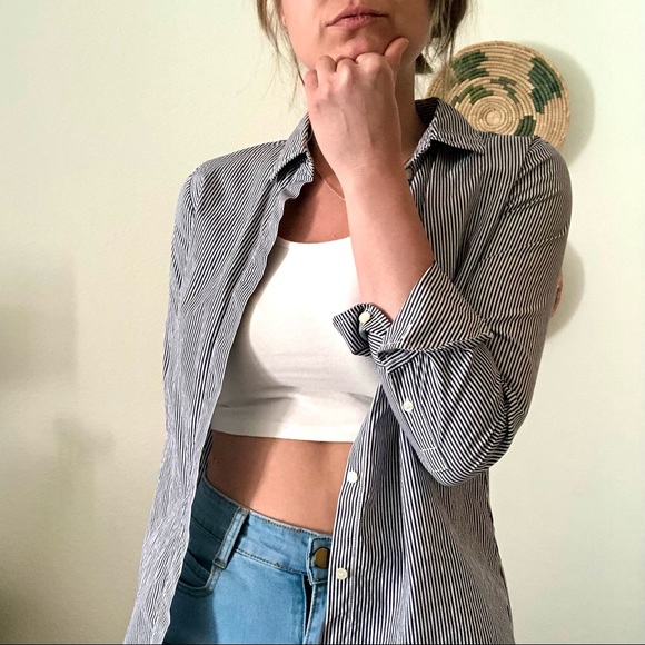 Blue and white stripe J Crew button up long - Picture 8 of 10